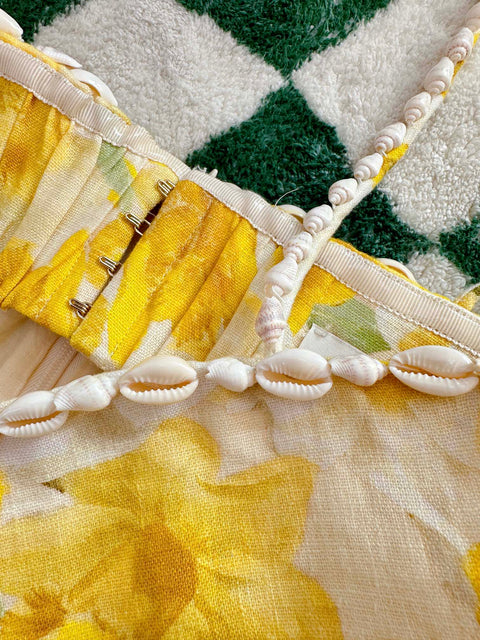Shell trim straight strap dress
