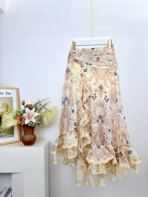 Lace Long Sleeve Top and Skirt