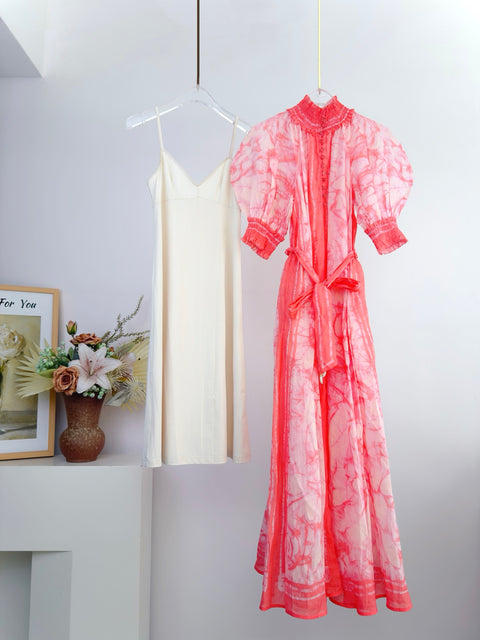 Short Sleeve Stand Collor Maxi Dress
