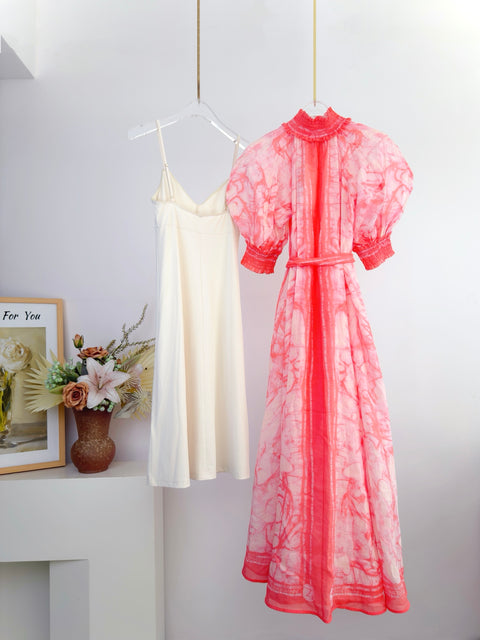 Short Sleeve Stand Collor Maxi Dress