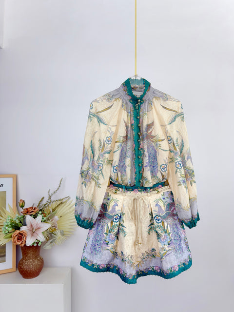 Silk Long Sleeve Stand Collar Shirt and Pant