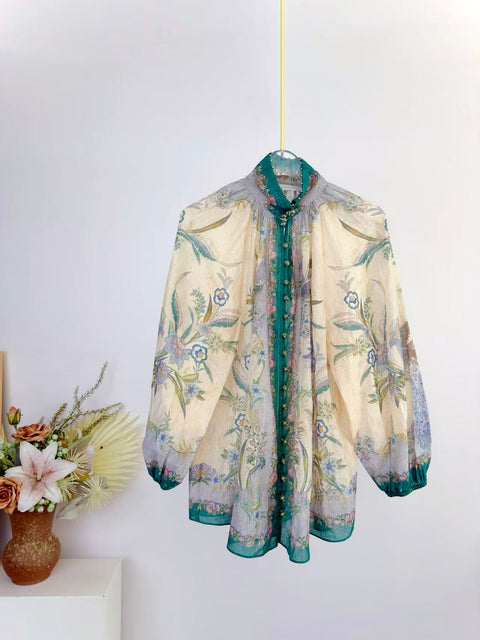 Silk Long Sleeve Stand Collar Shirt and Pant