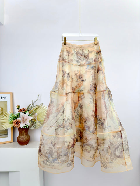 Layered Silk Maxi Skirt