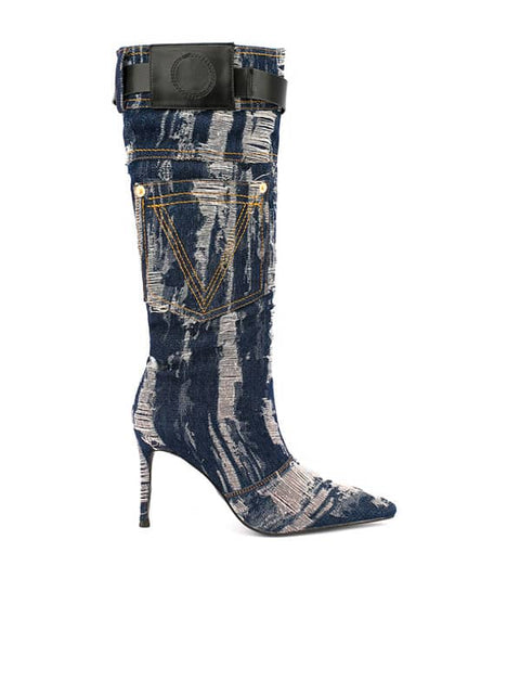 Punk Pointed Toe Denim Boot