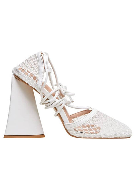 Lace Up Mesh Square Toe Sandal