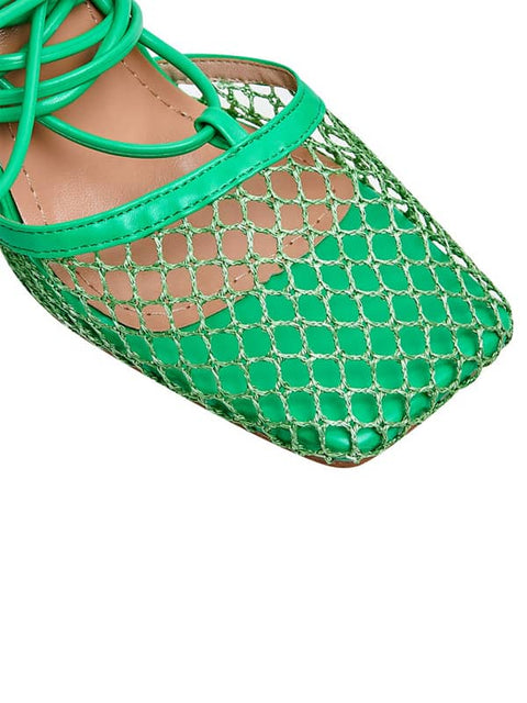 Lace Up Mesh Square Toe Sandal