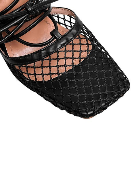 Lace Up Mesh Square Toe Sandal