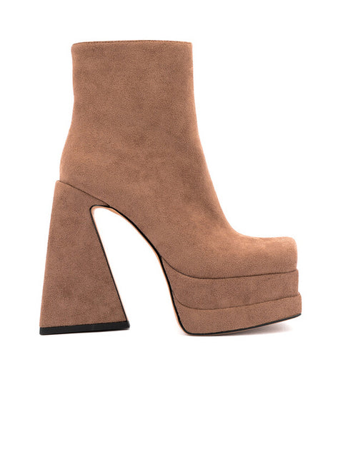 Square Toe Platform Suede Bootie