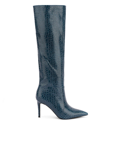 Stone Pattern Pointed Toe Leather Boot