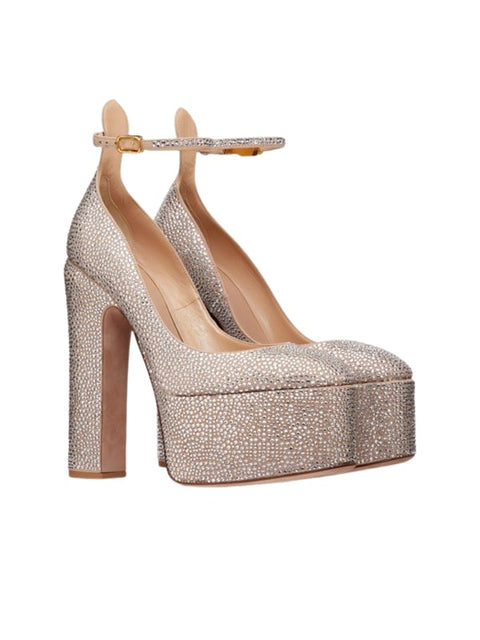 Rhinestone Platform Block Heel Sandal