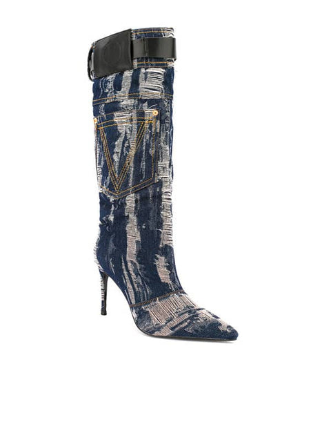 Punk Pointed Toe Denim Boot