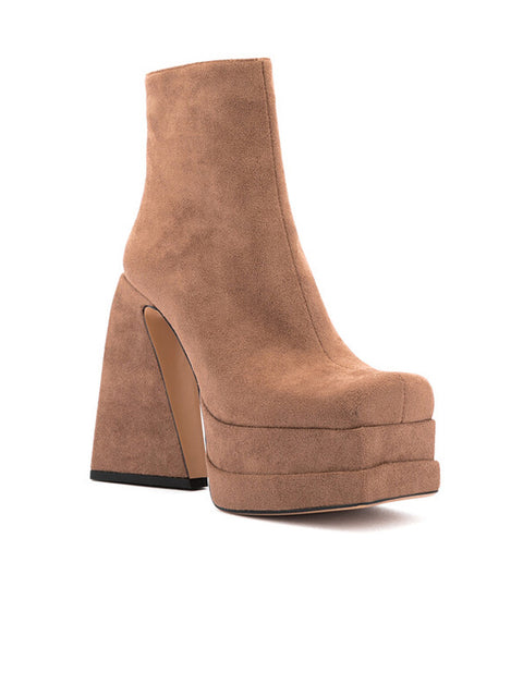Square Toe Platform Suede Bootie