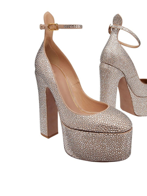Rhinestone Platform Block Heel Sandal