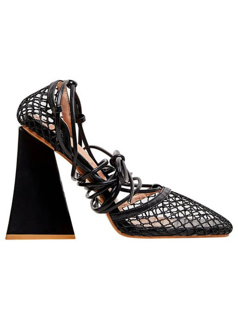 Lace Up Mesh Square Toe Sandal