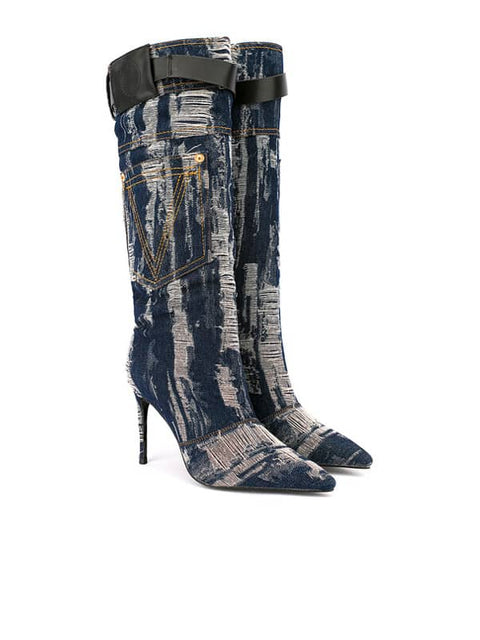 Punk Pointed Toe Denim Boot