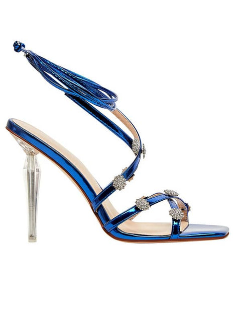 Lace Up Square Toe Leather Sandal