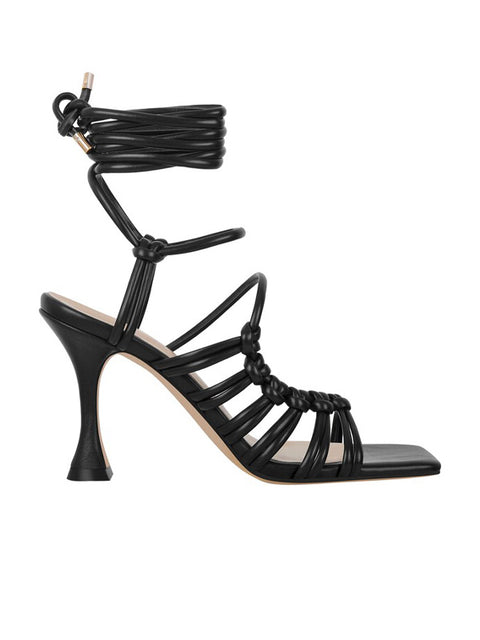 Lace Up Square Toe Leather Sandal