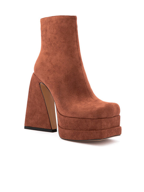 Square Toe Platform Suede Bootie