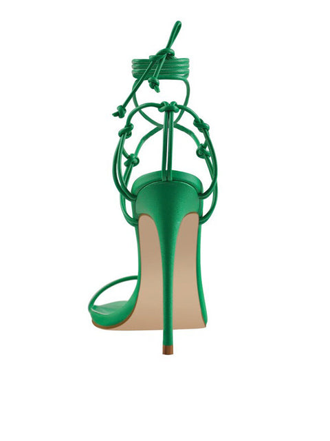 Lace Up Stiletto Leather Sandal