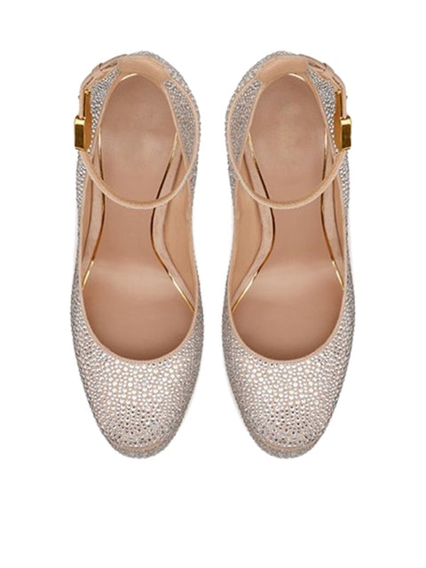 Rhinestone Platform Block Heel Sandal
