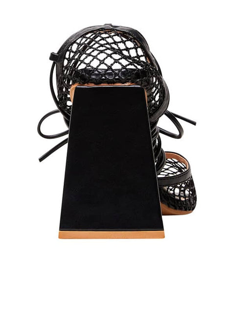 Lace Up Mesh Square Toe Sandal