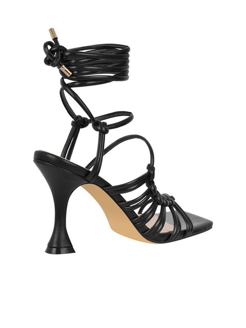Lace Up Square Toe Leather Sandal