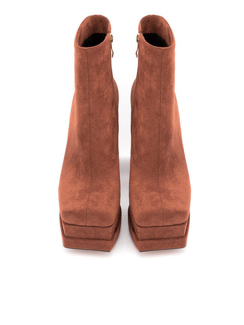 Square Toe Platform Suede Bootie