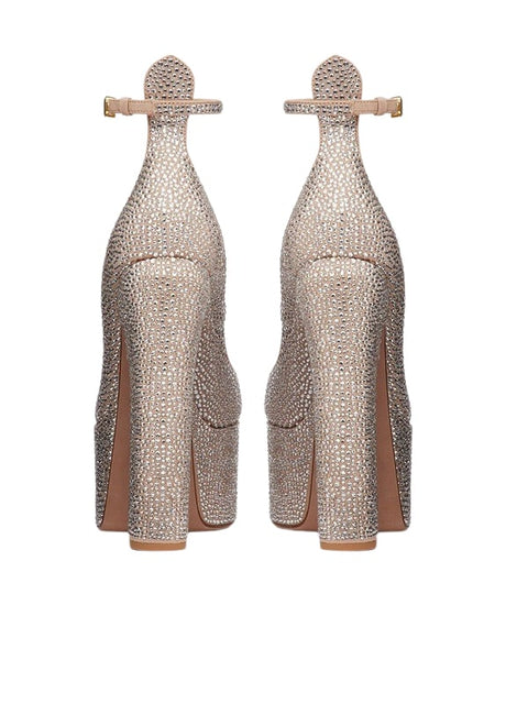 Rhinestone Platform Block Heel Sandal