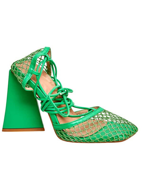 Lace Up Mesh Square Toe Sandal
