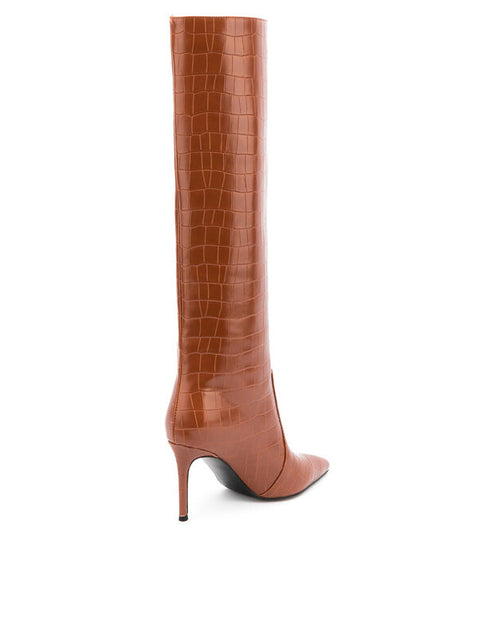 Stone Pattern Pointed Toe Leather Boot