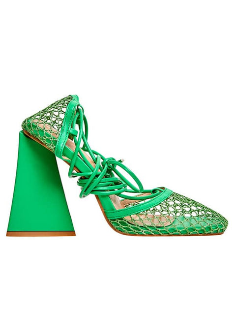 Lace Up Mesh Square Toe Sandal