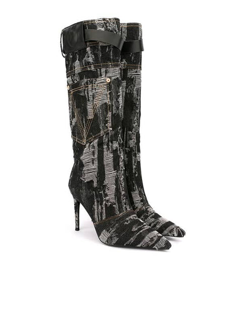 Punk Pointed Toe Denim Boot