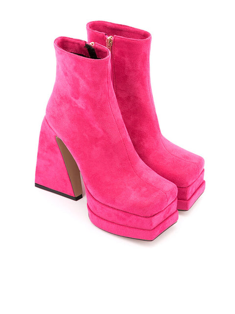 Square Toe Platform Suede Bootie