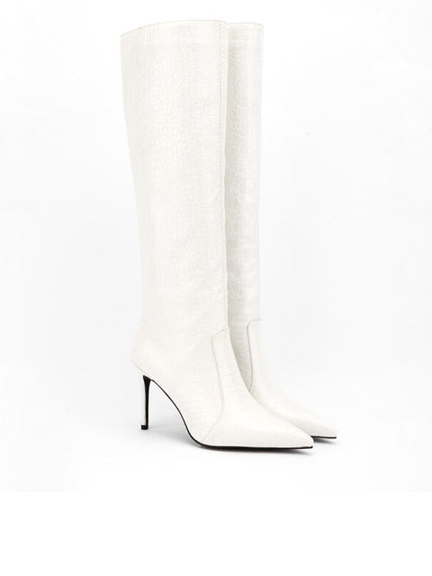 Stone Pattern Pointed Toe Leather Boot