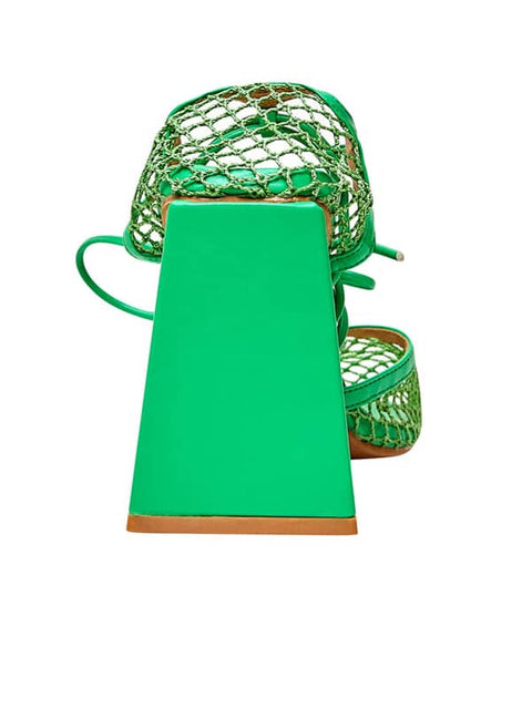 Lace Up Mesh Square Toe Sandal