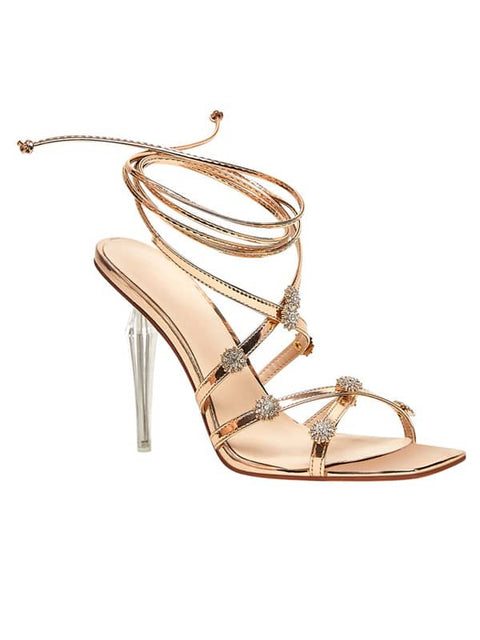 Lace Up Square Toe Leather Sandal