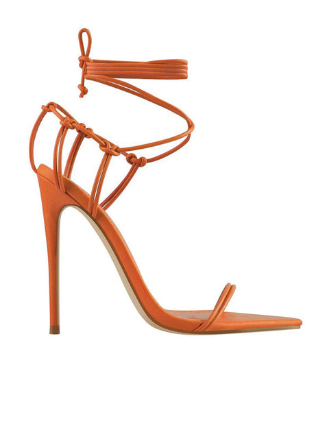 Lace Up Stiletto Leather Sandal