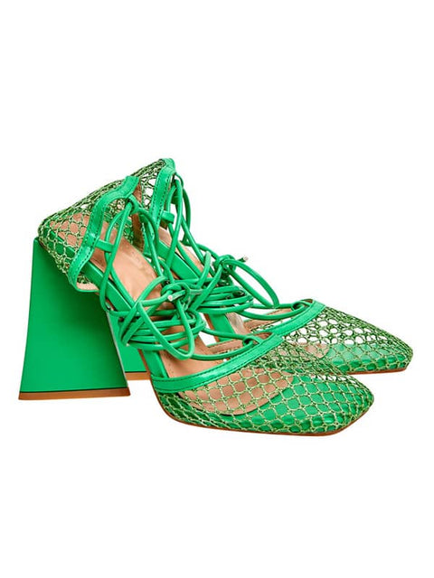 Lace Up Mesh Square Toe Sandal