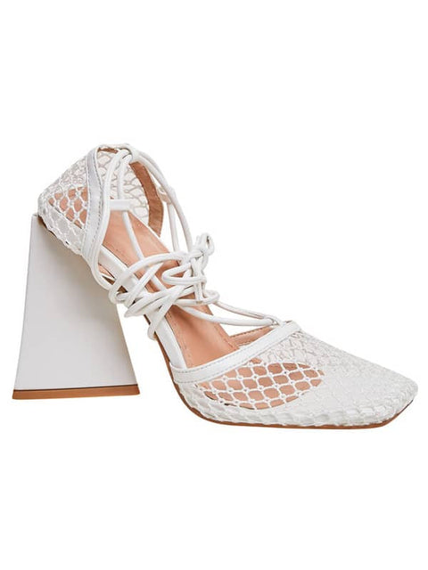 Lace Up Mesh Square Toe Sandal