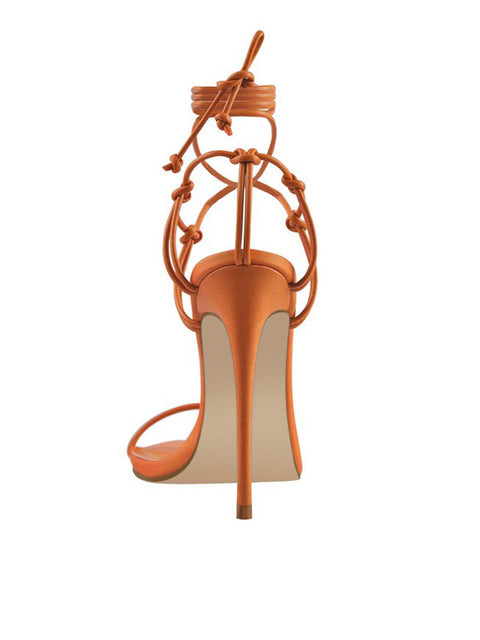 Lace Up Stiletto Leather Sandal