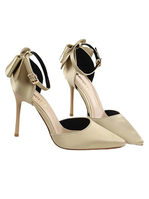 Pointed Toe Silk Bow Stiletto Sandal