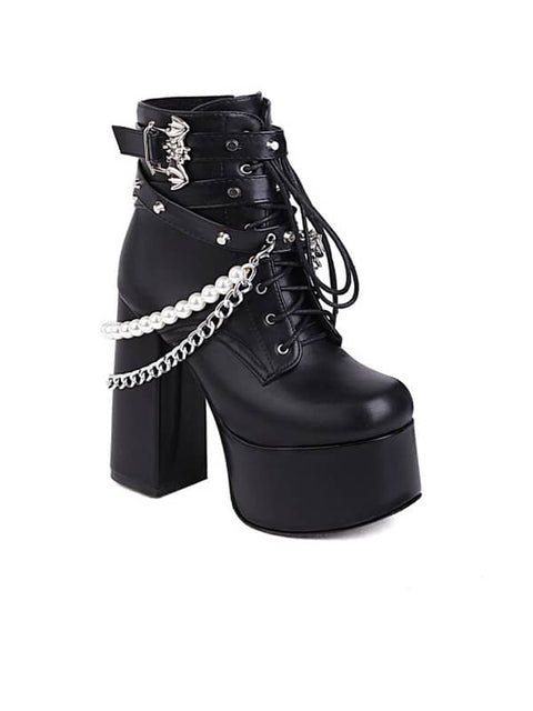 Side Zipper Platform Block Heel &Ankle Boots