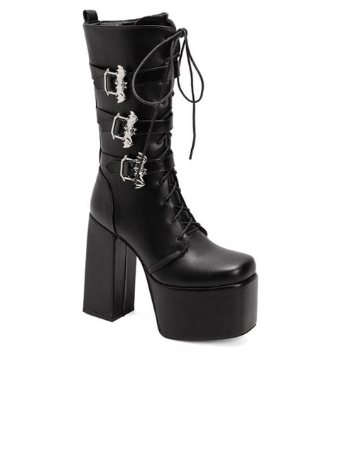 Fashion Bat Buckles Square Toe&Boots